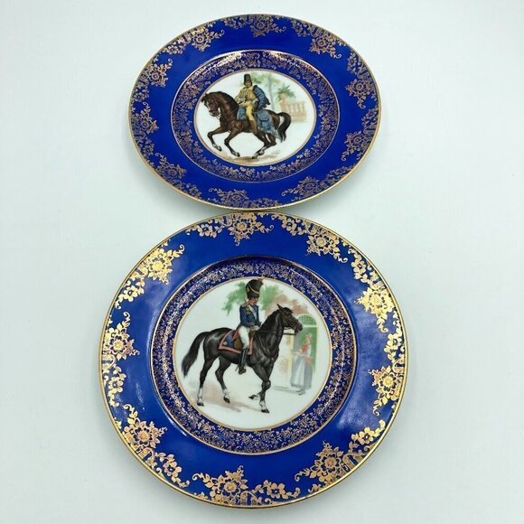 Bayreuth Other - Antique Bayreuth Bavaria Germany Commemorative Blue And Gold Gilded Plates